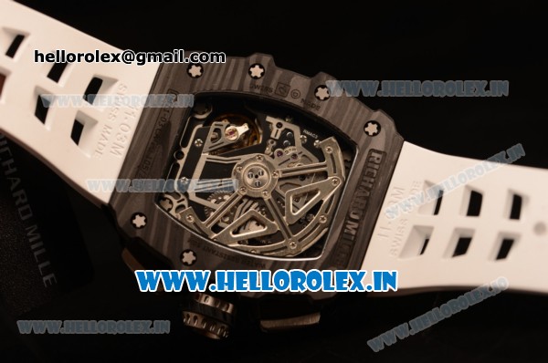Richard Mille RM11-03 Swiss Valjoux 7750 Automatic Carbon Fiber Case Skeleton Dial With Arabic Numeral Markers White Rubber Strap 1:1 Clone (KV) - Click Image to Close